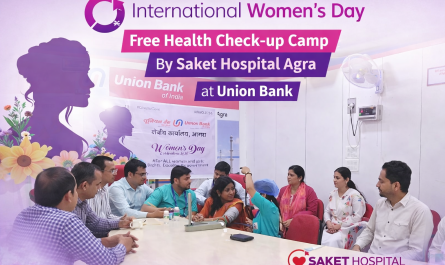 International Women's Day free health check-up camp organized by Saket Hospital Agra at Union Bank Agra